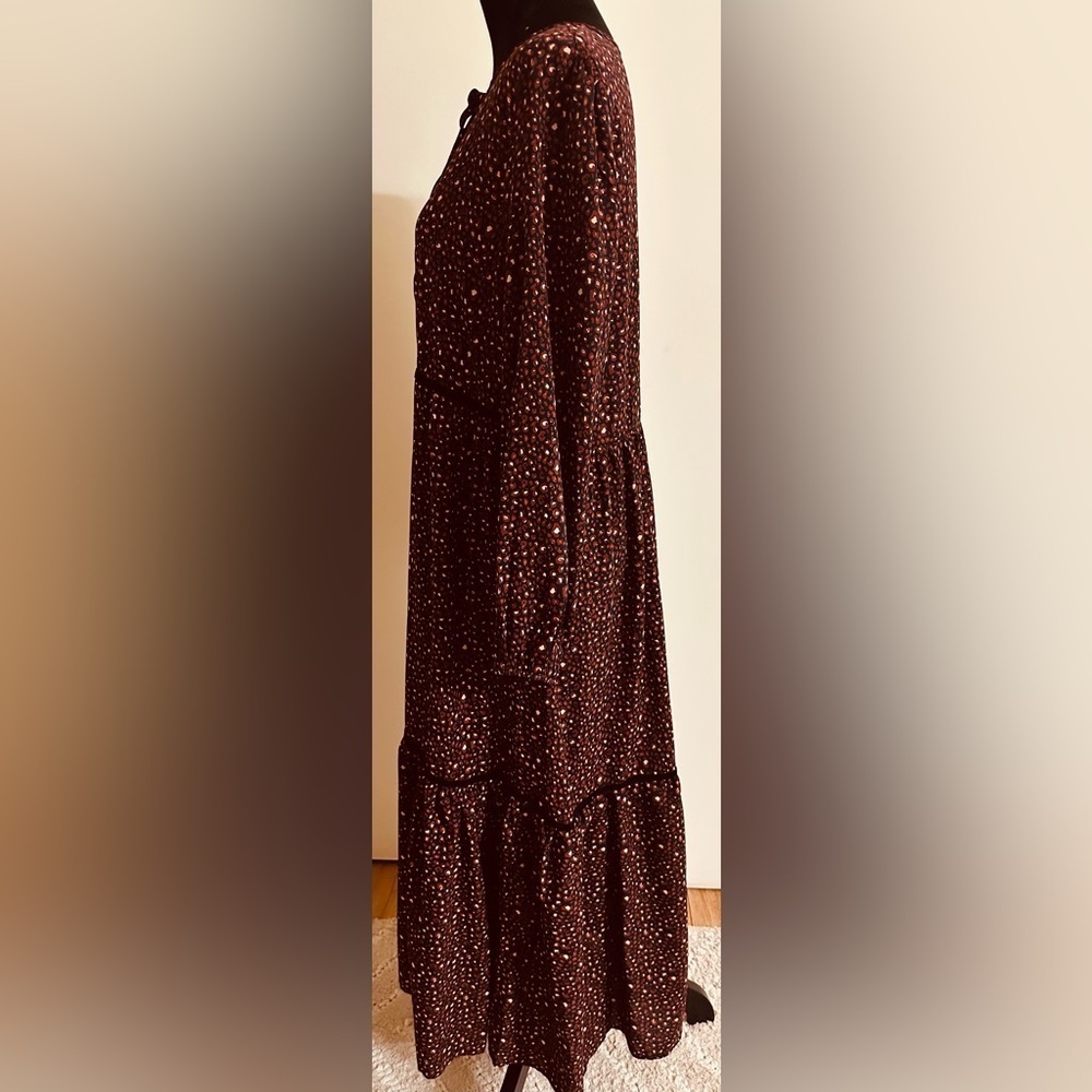 RusttyDustty Tie Neck Tiered Ruffled Smock Midi Dress - Size L - Picture 4 of 6